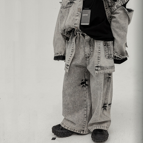 Boys' Jeans with Waist Seal 2024 Spring Children's Casual Pants for Boys Stylish One-Piece Pants