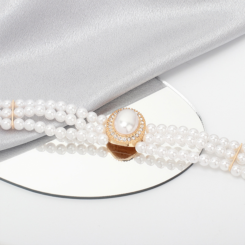 Retro Geometric Oval Pearl Multilayer Necklace display picture 3