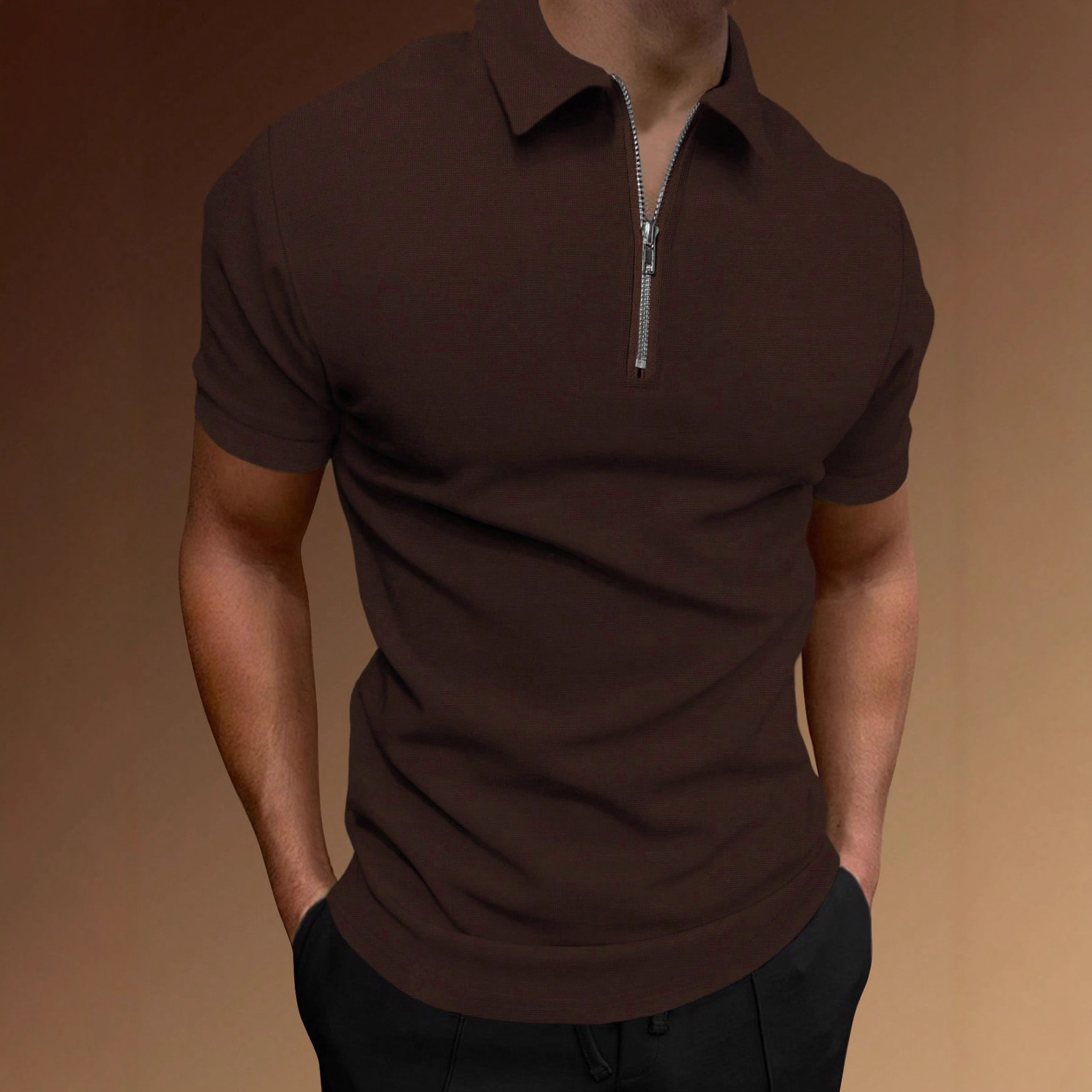 Europa y América comercio exterior transfronterizo hombre deportivo de verano camiseta de acondicionamiento físico con solapa de manga corta con media cremallera camiseta polo