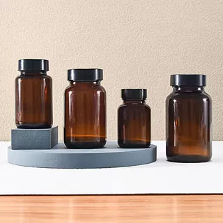 密封药瓶广口瓶茶色玻璃胶囊虫草瓶带盖棕色保健品分装瓶药剂瓶