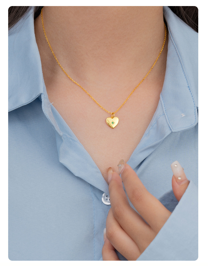 Heart Shape Pattern Inlay Design 1 Piece 10.8*13mm 925 Sterling Silver Zircon Heart Shape Pendant