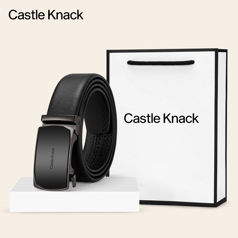 Ремень Castle Knack с автоматической пряжкой, натуральная кожа, регулируемый 110–130 см, в подарочной коробке