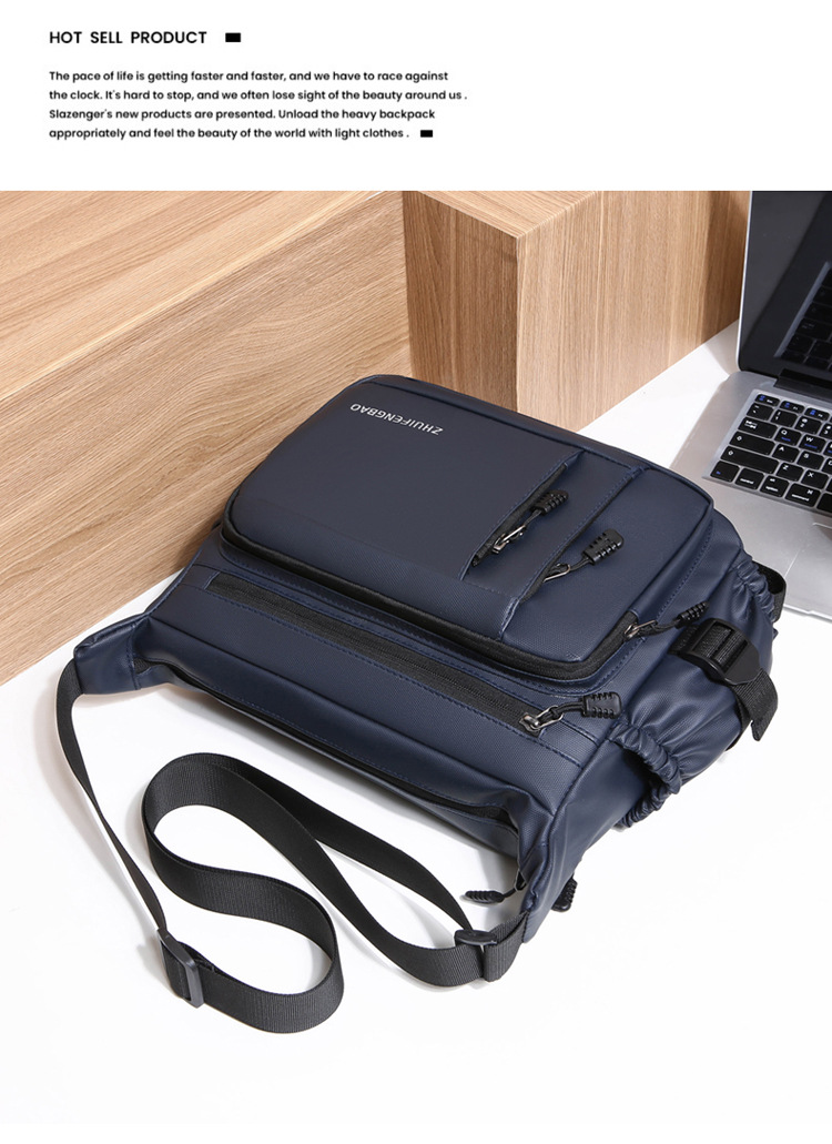 Large-capacity multi-layer men's bag with zipper, fashionable water-resistant crossbody bag, business small backpack, lightweight travel single-shoulder bag undefined