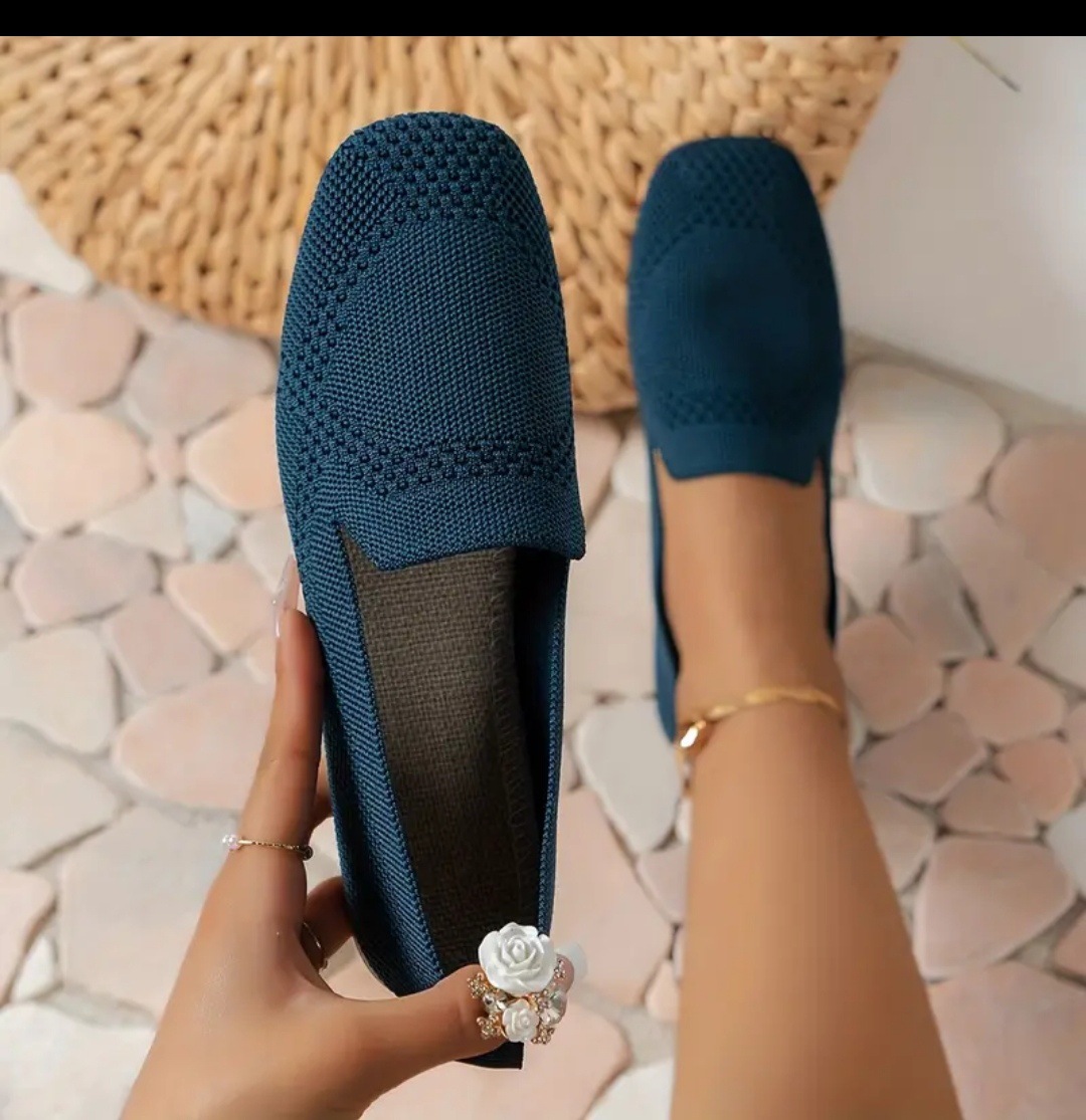 Woven shoes, knitted espadrilles flat square toe, milk powder, plus size, 2022 collection, Spring/Fall 2022 model, made with flyknit technology, soft sole, French vintage style