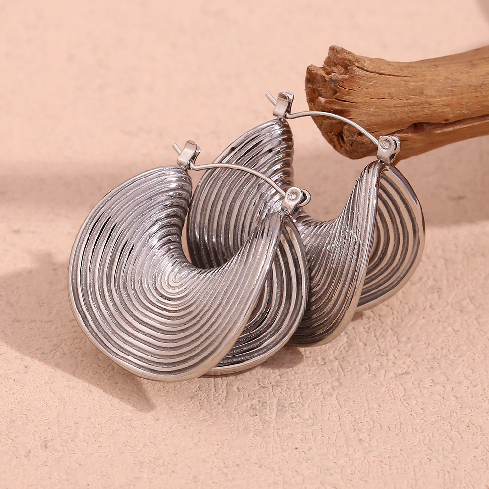 Steel Color Stainless Steel Folded Geometric Earrings