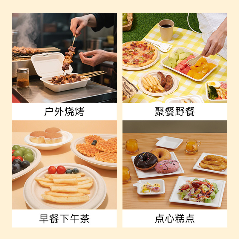 Caja de comedor desechable de pulpa de caña de azúcar Shaolou cubiertos ecológicos biodegradables platos domésticos para picnic al aire libre