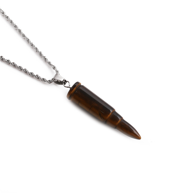 Fashion Semi-precious Stone Tiger's Eye Stone Bullet Pendant Stainless Steel Necklace display picture 2