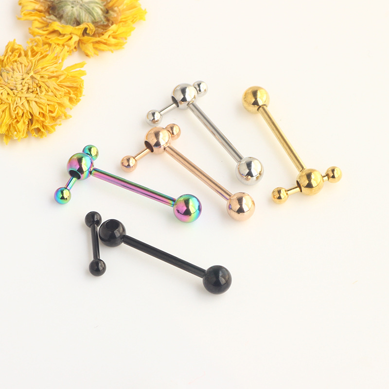 New Rose Gold Heart Tongue Nail Stainless Steel Hollow Ball Hammer Tongue Ring Body Piercing Jewelry detail image 10