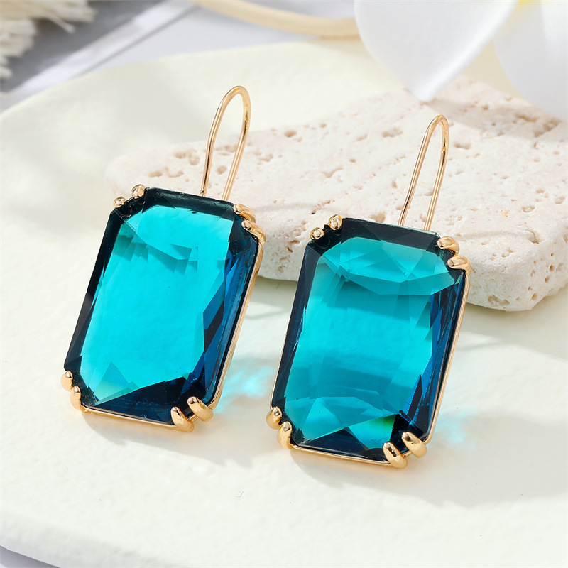 European exaggerated retro square transparent glass geometric crystal ear hooks crossborder jewelrypicture7