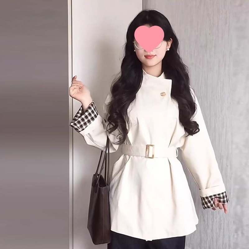 2025春秋中长款温柔英伦风衣女小个子设计感气质西装外套潮米白色|undefined