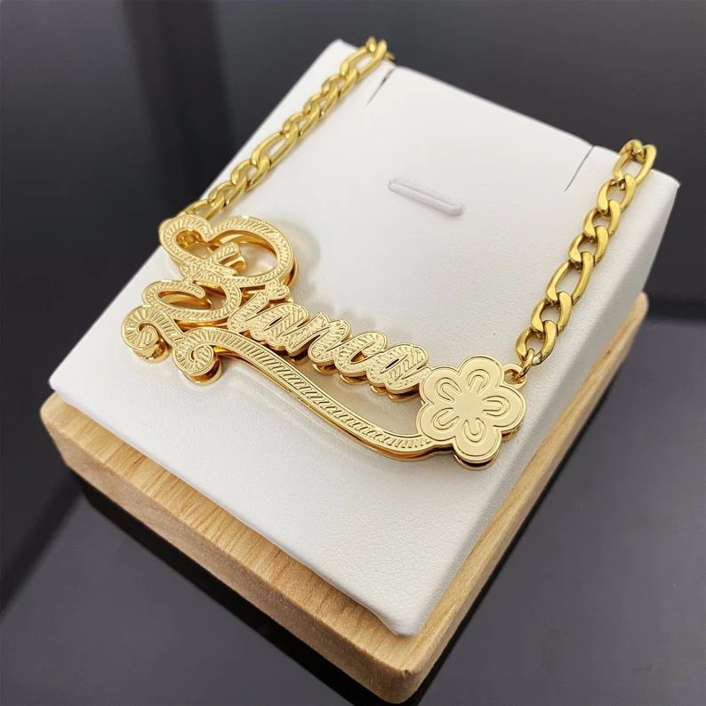 Collana con nome inciso in acciaio inossidabile bicolore_voghion.com