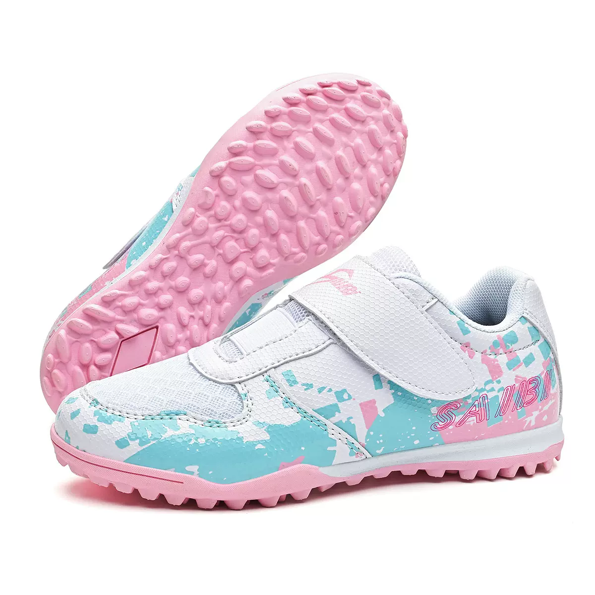 SAIBI塞比.跨境新款儿童足球鞋男女魔术贴轻便透气草地比赛足球鞋