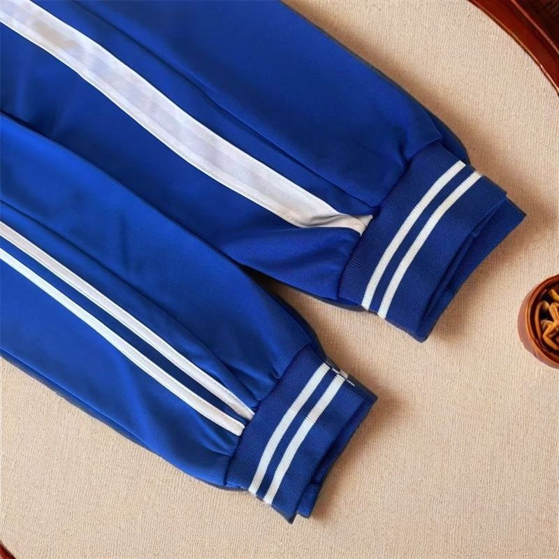White Striped Jogger Pants with Royal Blue Trim for Middle and High School Students, Elementary School Students, Boys and Girls, Children's Sports Pants