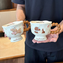 可爱小狗马克杯高级感杯子陶瓷儿童水杯2025新款女家用咖啡早餐杯