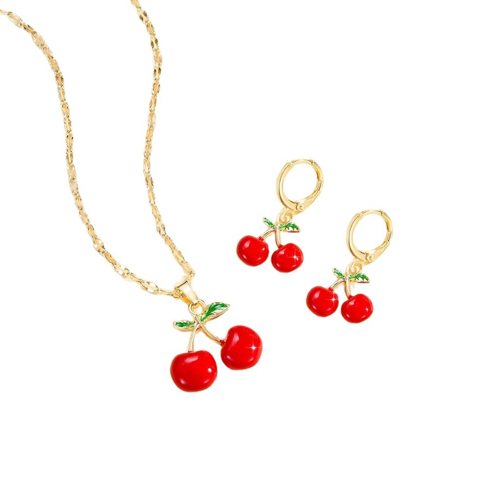 Frutas de explosión transfronteriza series de cereza roja ágata colgante collar pendientes pendientes set de joyas de moda para mujeres