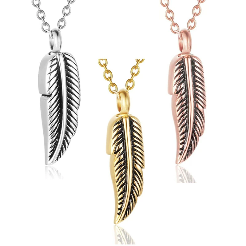 Новое простое открывающееся колье-кулон из нержавеющей стали в форме перьев для хранения праха питомца от Amazon.