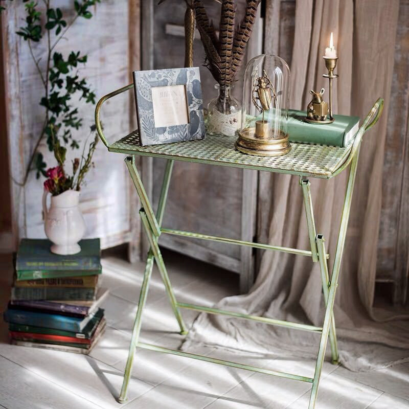 Temu Cross-Border Retro Iron Foldableable Tables and Chairs Outdoor Side Table Indoor Flower Arrangement Console Decorative Green Plant Coffee Table