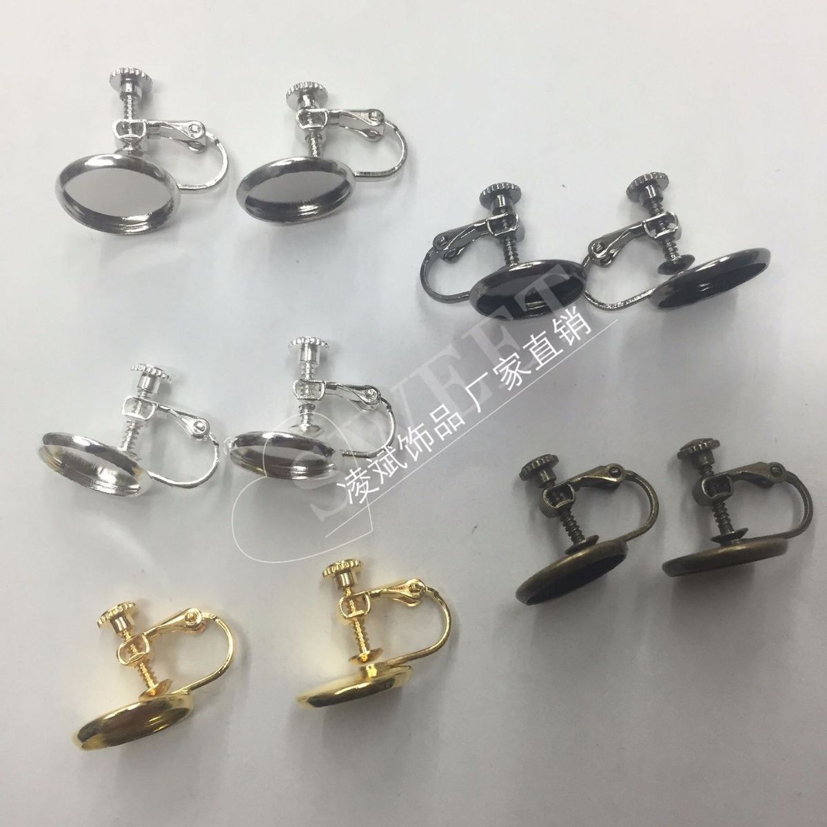 铜镀3色12mm倒模盘螺旋耳夹 包盘螺丝耳夹 DIY 不带圈饰品配件