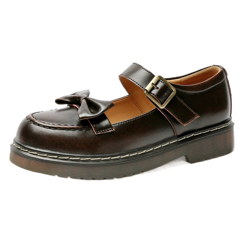 2021 Весенняя новая маленькая кожаная обувь в японском стиле, женская обувь Мэри Джейн на плоской подошве с бантом, женская обувь на липучке в студенческом стиле