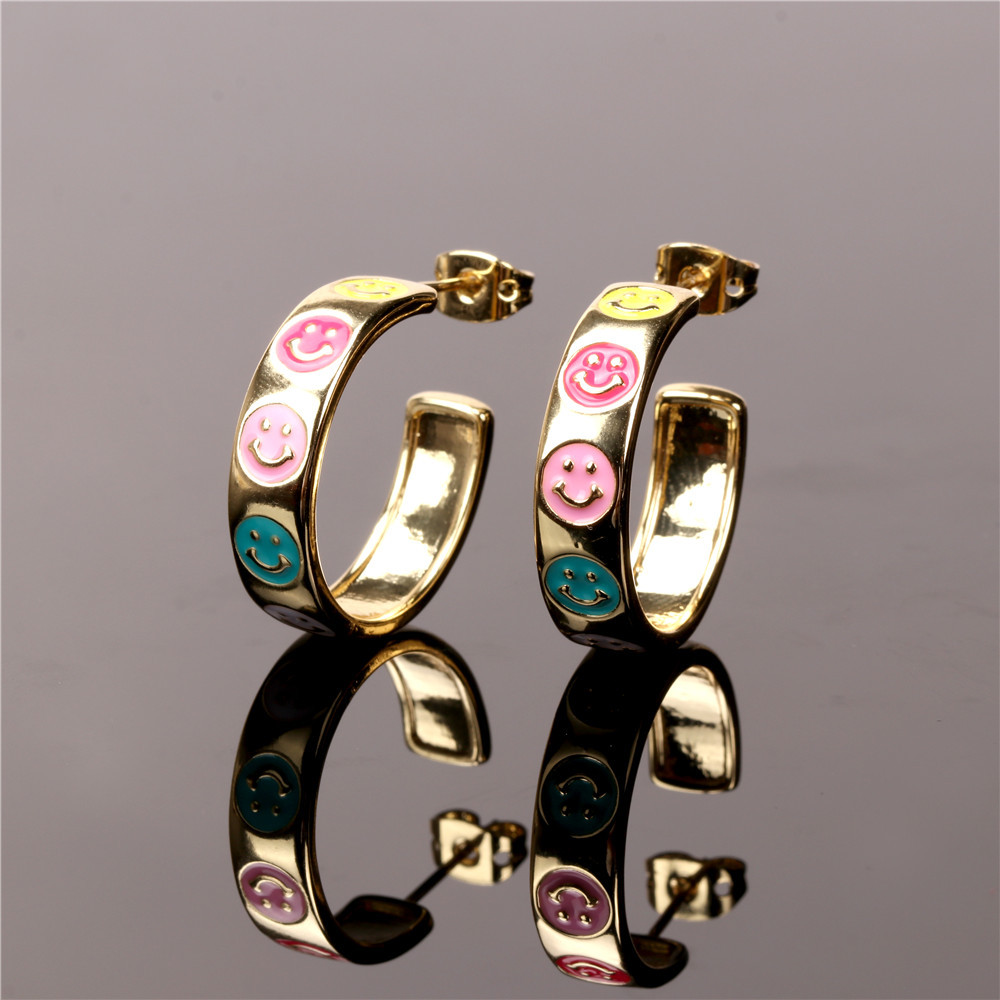 Nihaojewelry Mode Dégoulinant D&#39;huile Smiley Visage Boucles D&#39;oreilles Géométriques Bijoux En Gros display picture 8