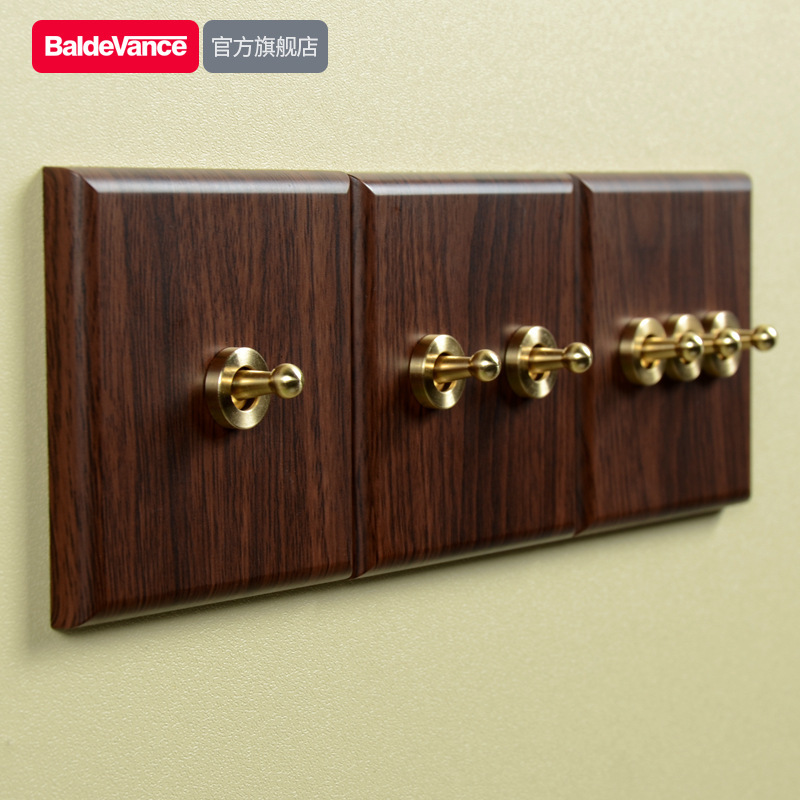 Antique Wood Grain Paddle Retro Switch Socket Panel Type 86 Wall Single-connection One-on Double-control Light Hotel Switch