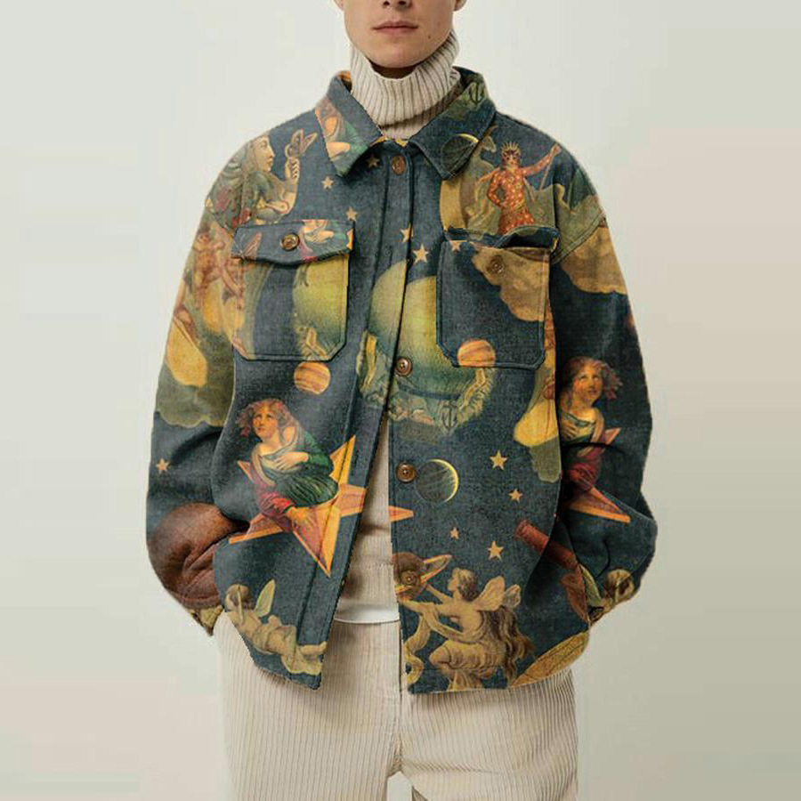 Herren Jacke Mit Graffiti Print Aus Baumwolle Und Reverskragen_voghion.com