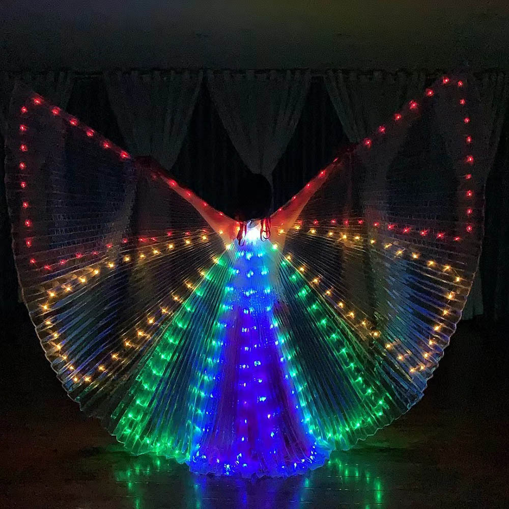 Alas luminosas LED para danza del vientre, alas de mariposa doradas, capa, accesorio para espectáculos de Halloween/Navidad, disfraz para fiestas