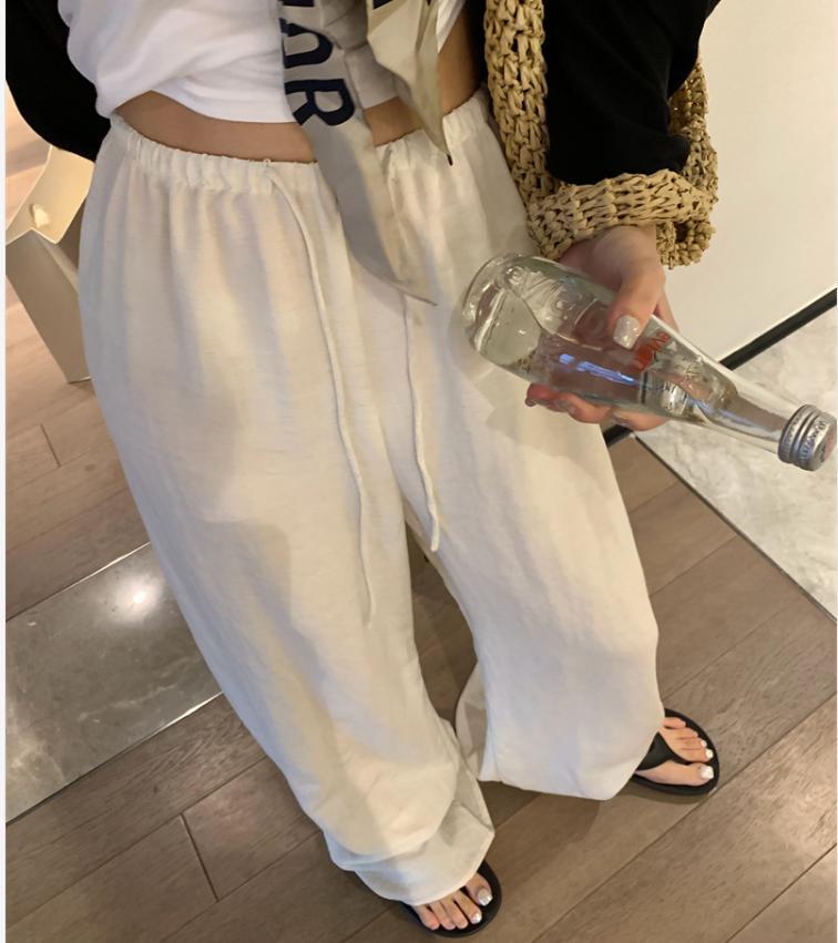 Quần culottes nữ ống rộng cạp chun rút dây chất liệu linen phối tencel dáng dài mùa hè — màu đen, Trà trắng, xanh lam chi tiết 5