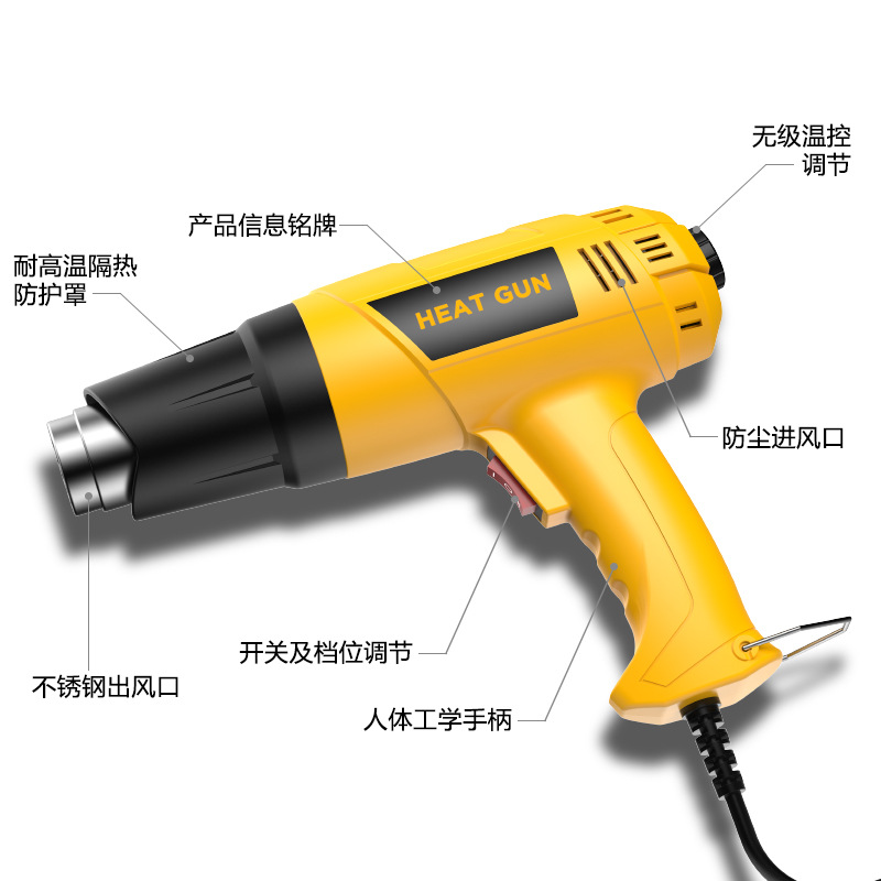 Fábrica de fuente industrial de visualización digital pistola de aire caliente soplador de aire caliente de dos velocidades regulador de temperatura pistola de cocción de automóviles pequeños productos transfronterizos
