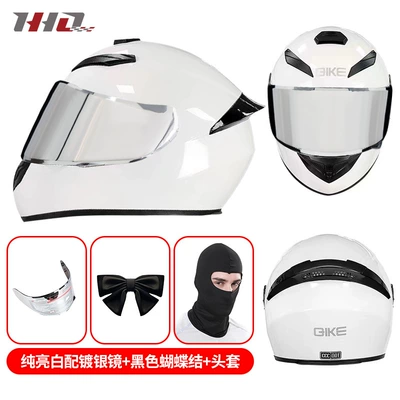 Motosiklet kaskı (dəbilqə) — motorcycle full helmet bow cat - pure-bright-white-with-silver-plated-mirror-black-bow-m