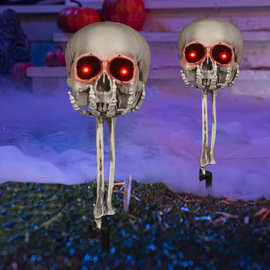 万圣节骷髅地插鬼手托头电动感应发光发声恐怖吓人插地摆件仿真鬼