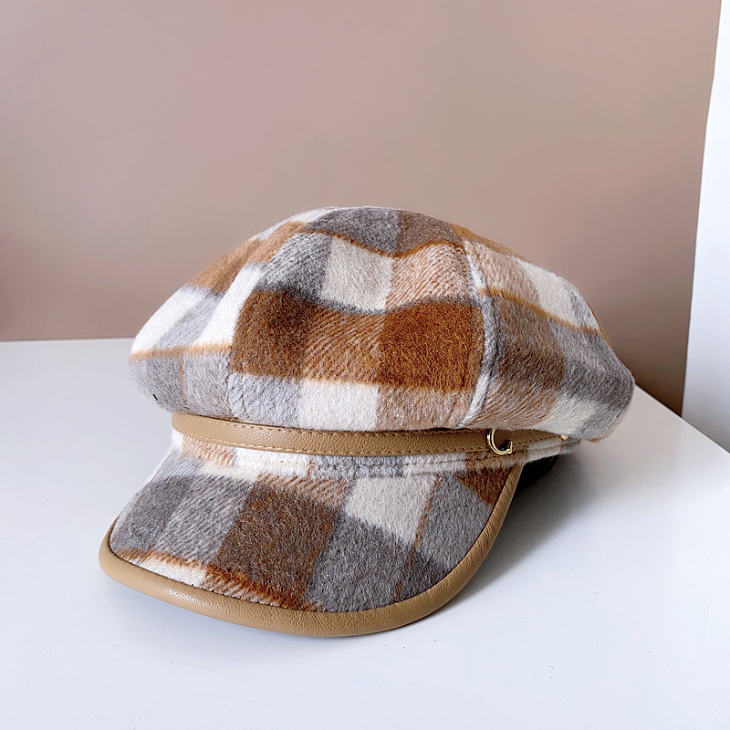 Women's Elegant Simple Style Plaid Wide Eaves Beret Hat display picture 9