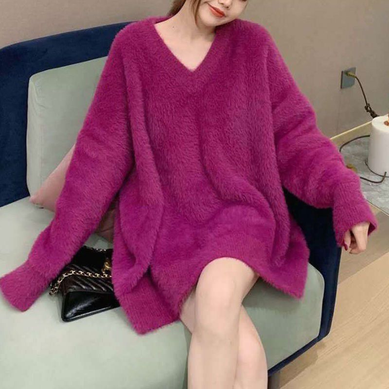 2025秋冬新款韩版宽松显瘦慵懒风大码针织套头外套水貂绒毛衣女潮|undefined