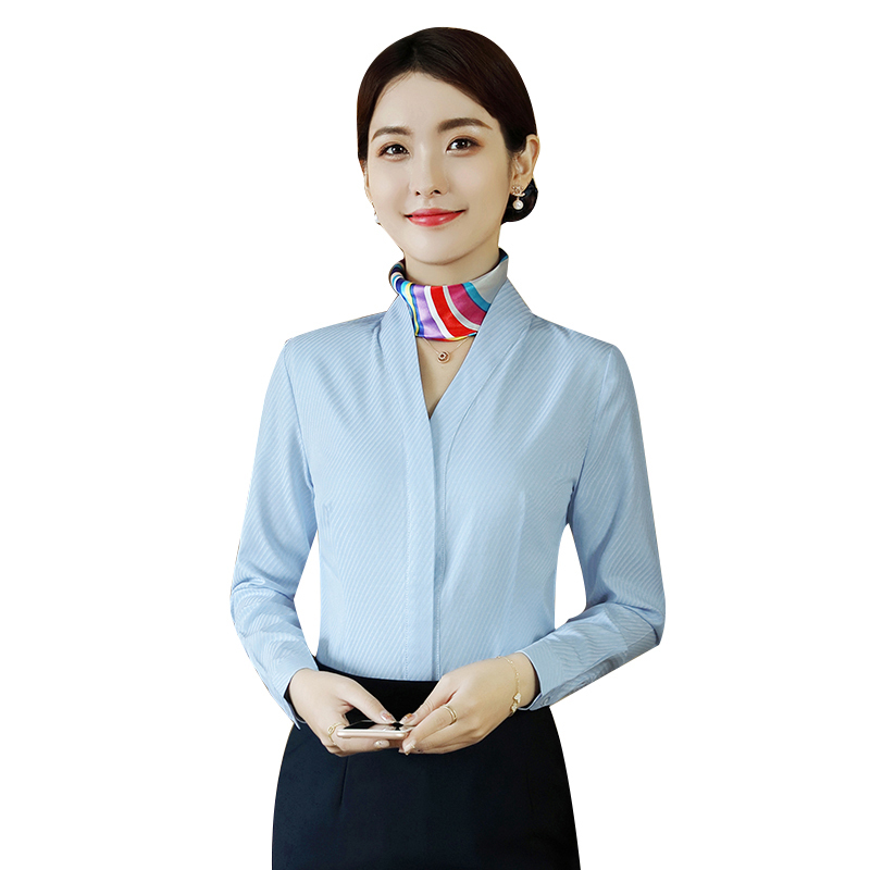 Business Attire White Shirt Women's Work Clothes Elegant V Neck Shirt Work Suit Stewardess Interview Formal Wear Stewardess Uniform