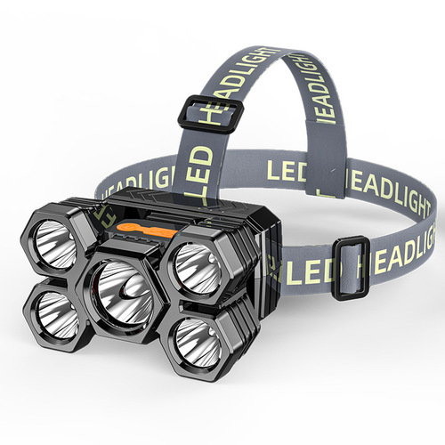 High-intensity long-range five-head LED rechargeable headlamp lithium battery spot light camping outdoor fishing miner's lamp