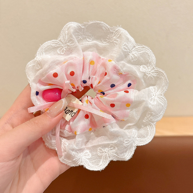 6# pink plaid white edge hair tie