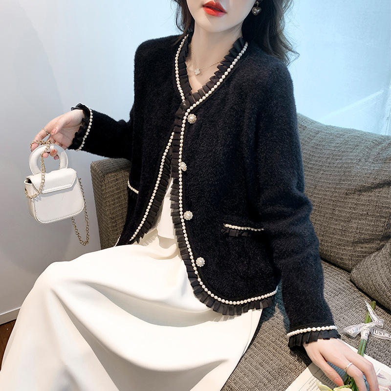 Chaqueta francesa de viento fragante para mujeres otoño y invierno 2024 nueva moda de punto cardigan de agua chaqueta de abrigo