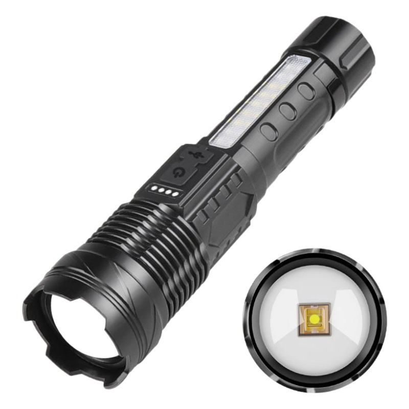 Cross-border P50 nueva linterna láser blanco TYPE-C incorporada de carga con el sostenedor de la pluma Pantalla de energía linterna de tiro largo