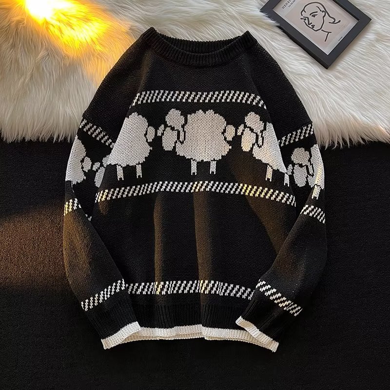 Men's Retro Jacquard Sweater For Men Loose Versatile Knit Coat_voghion.com