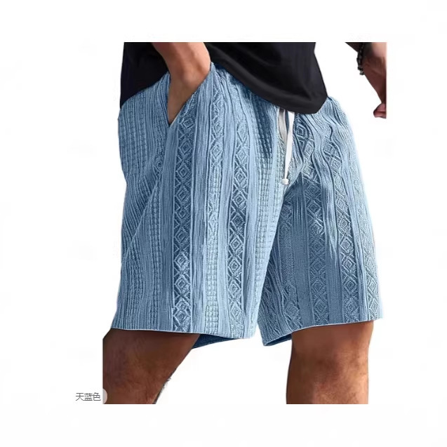 Men's Summer Shorts, Beach Casual, Textured Jacquard, Drawstring, Elastic Waistband, Solid Color, Comfortable, Breathable, Knee-Length, Everyday Wear Men's Summer Shorts, Beach Casual, Textured Jacquard, Drawstring, Elastic Waistband, Solid Color, Comfortable, Breathable, Knee-Length, Everyday Wear
