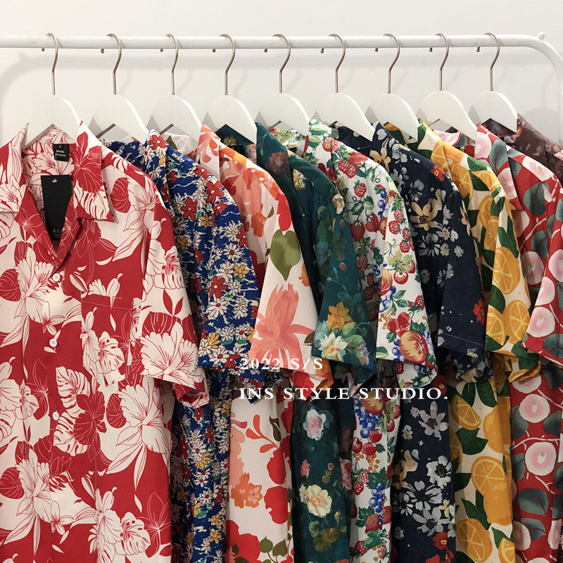 Cross-border one-piece delivery retro vintage floral shirt short sleeve Thai Hawaiian style ruffle handsome shirt for boys and girls