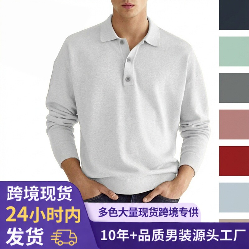 2026 Independent Platform Wish Amazon Hot-Selling Autumn Long-Sleeve V-Neck Button Men's Casual Top Polo Shirt 2026 Independent Platform Wish Amazon Hot-Selling Autumn Long-Sleeve V-Neck Button Men's Casual Top Polo Shirt