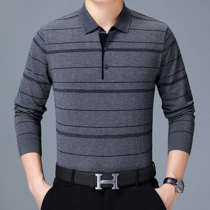 Spring and Autumn new middle-aged and elderly men's thin sweater T-shirt long sleeve lapel sweater men's top Spring and Autumn new middle-aged and elderly men's thin sweater T-shirt long sleeve lapel sweater men's top