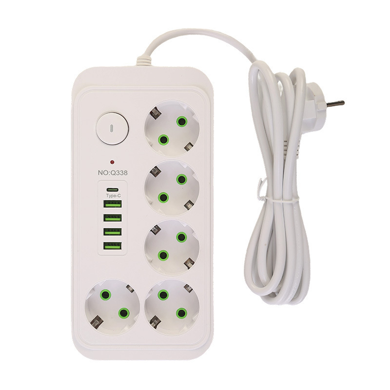 Caja de conexión europea Q338 paquete de caja de color neutro 4USB + 1 interruptor de botón grande tipo-c