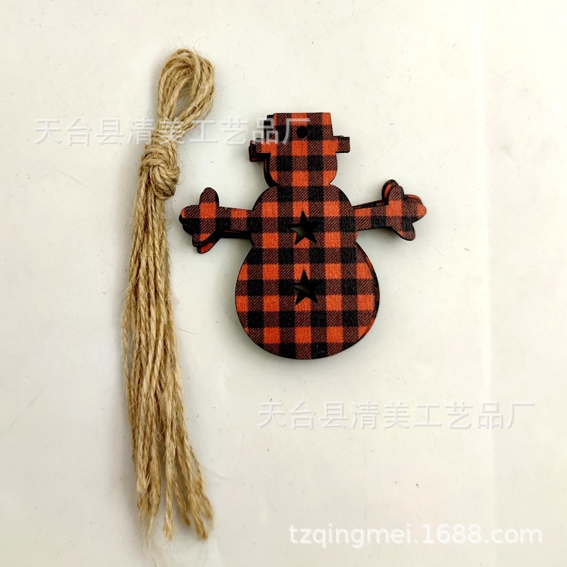 33 piezas de madera de la serie navideña a cuadros negros anaranjados colgante de decoración navideña se pueden combinar libremente 10 piezas en un paquete
