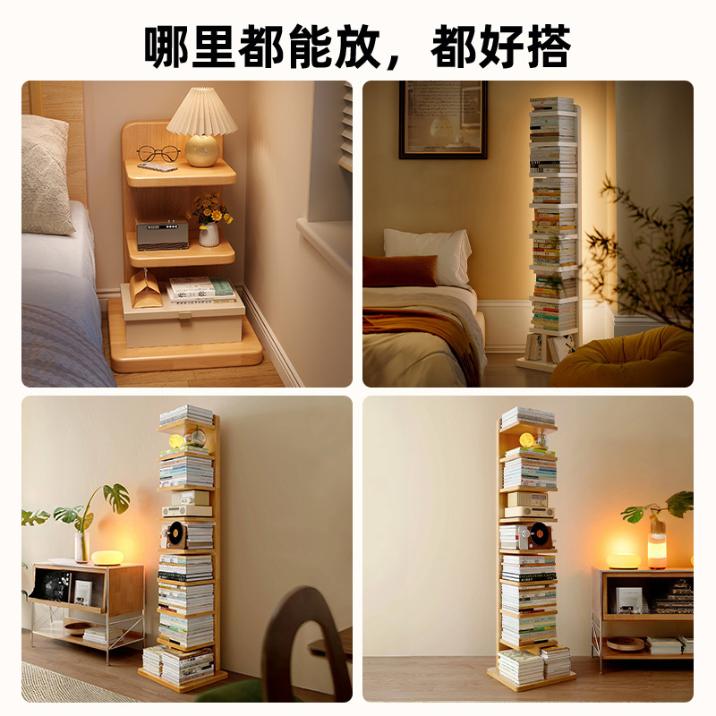 Estante de cabecera de madera maciza, estantería de piso a techo, estante de almacenamiento de esquina de dormitorio vertical de varios pisos, gabinete de entremezclado de esquina