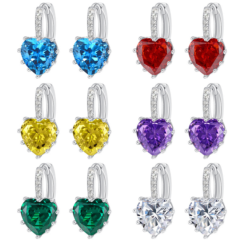 Copper Ear Needle Material 1 Pair Shiny IG Style Heart Shape Inlay Copper Zircon Earrings