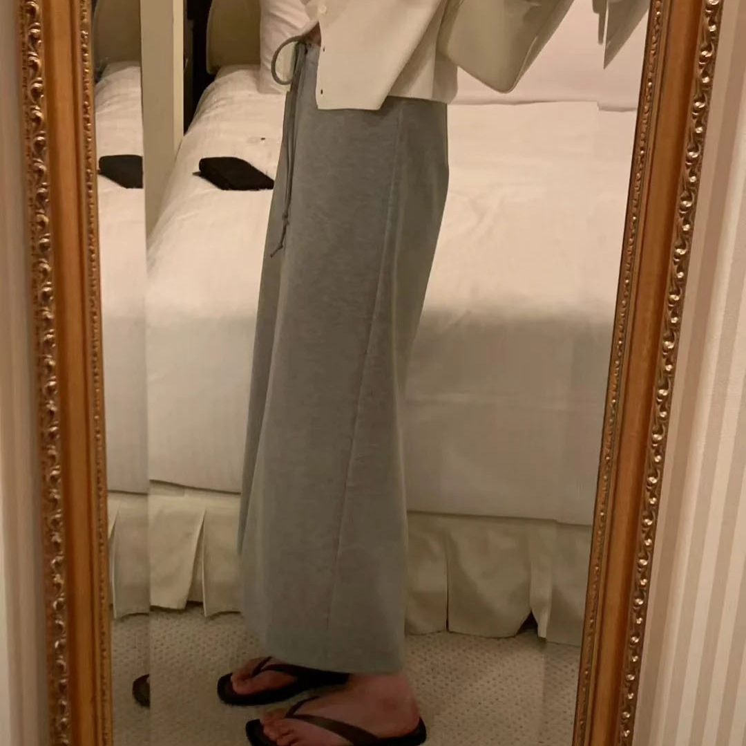 现货 2025秋季新款韩国东大门OU*CE简约抽绳直筒显瘦半身裙卫裙女