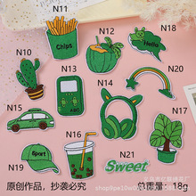 厂家直供绿色布贴耳机树叶服装辅料仙人掌刺绣贴彩虹电脑绣花批发