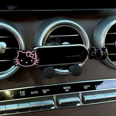 Car phone holder: 2025 New Cute Creative Interior - black-bow-kitten-bright-black-knot-black-mirror-stand